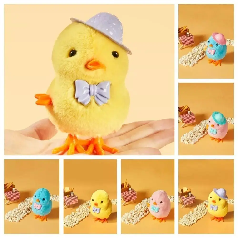 

Cute Walking Plush Chicken Wind Up Chicken Toy Stuffed Chick with Jumping Bow Tie Clockwork Toy Glasses Chicken Toy Kids Gift