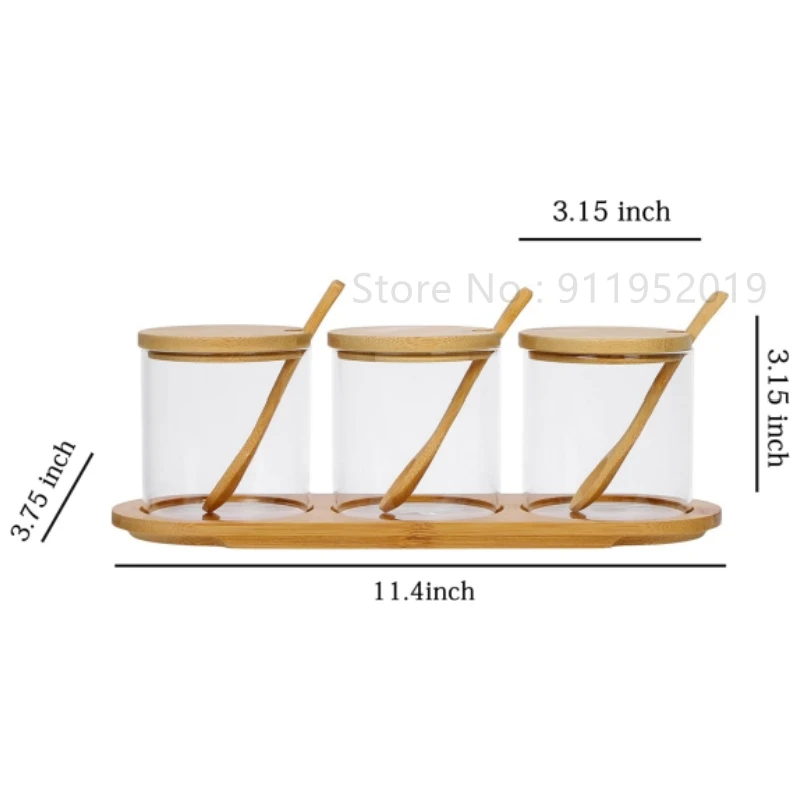 3pcs 10Oz Glass Jars With Spoons,Bamboo Lids And Tray,Airtight Fit,Food Spice Jars Coffee Condiment Seasoning Canister