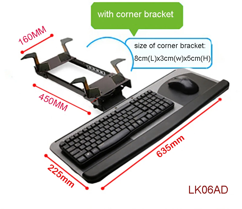 Ergonomic Sliding Tilting XL Size Wrist Rest Keyboard Holder with Two Mouse Pads for Computer Desk Keyboard Tray Stand LK06AD