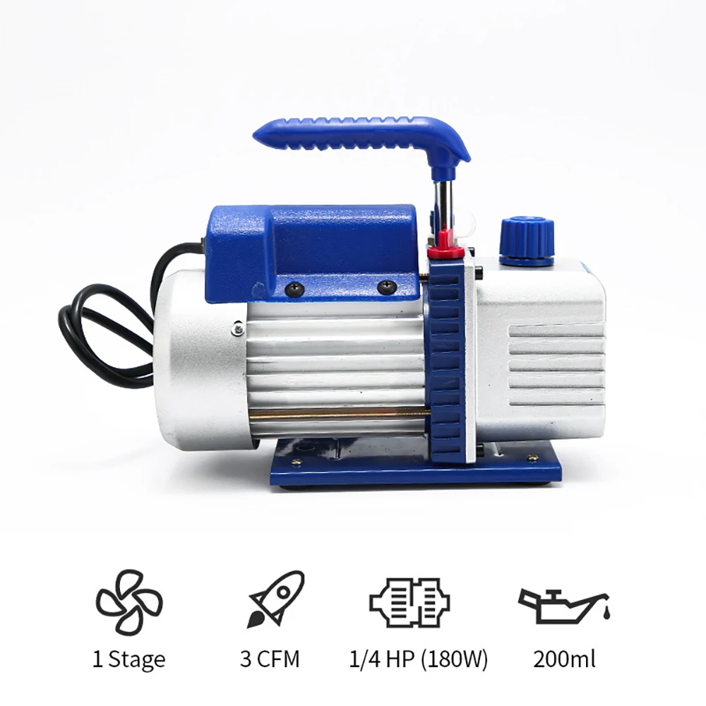 220V Portable Rotary Vane Vacuum Pump Air Conditioner Refrigerator Refrigeration Maintenance Miniature 1 Stage Pump 3CFM 180W