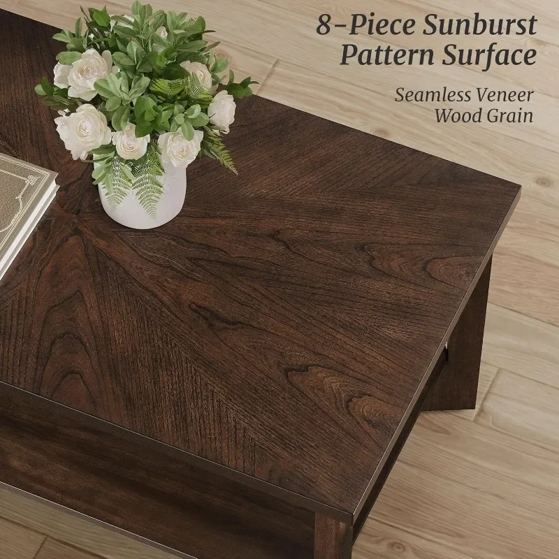 Rectangle Coffee Table, 39" Rectangle Rustic Modern Coffee Table, Sofa Table with 2-Tier Storage Shelf for Living Room