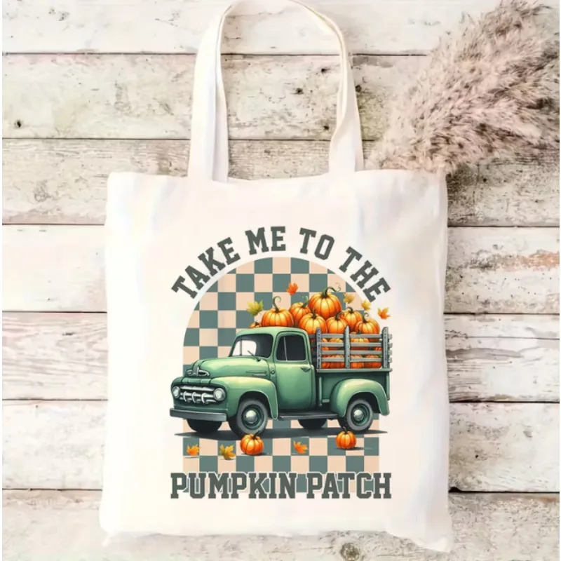 Pumpkin Car Canvas Bag Tote Bag Shoulder Bag University Bag Halloween Pumpkin Home Decoration Bag