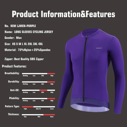 Imagen 2 del producto KEMALOCE ciclismo Jersey hombres manga larga 2025 otoño y primavera negro, púrpura y gris reflectante transpirable de gama alta bicicleta Jersey