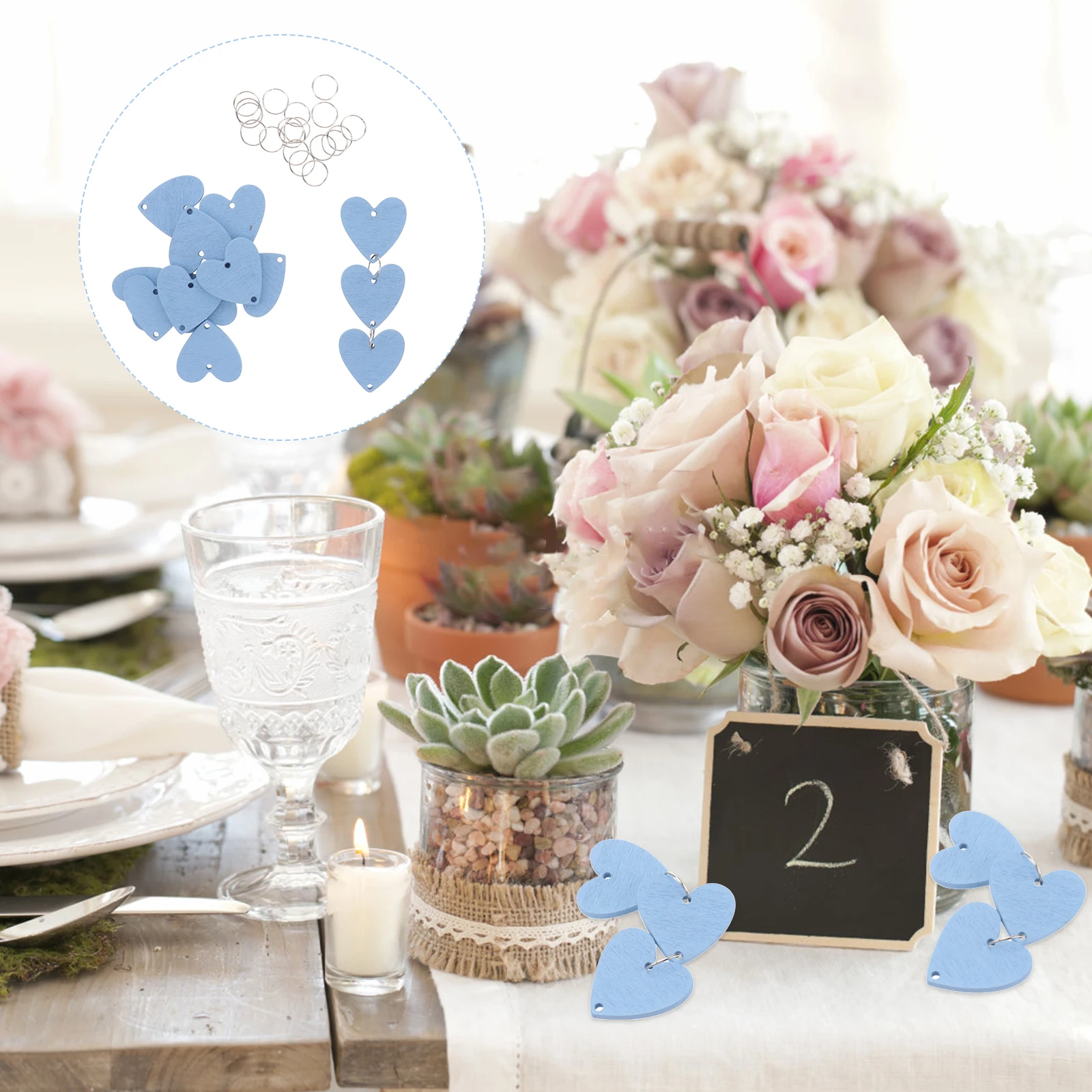 

100Pcs Wooden Heart Wood Slices Family Birthday Celebration DIY Calendar Accessories Wall Plaque Metal Rings Home Decor