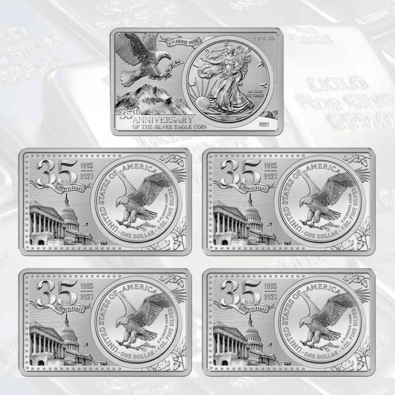

1~5pcs Non-magnetic 2OZ USA Eagle Silver Bar Zinc Alloy Silver-plated Bullion Silver Coins American Eagle Silver Block