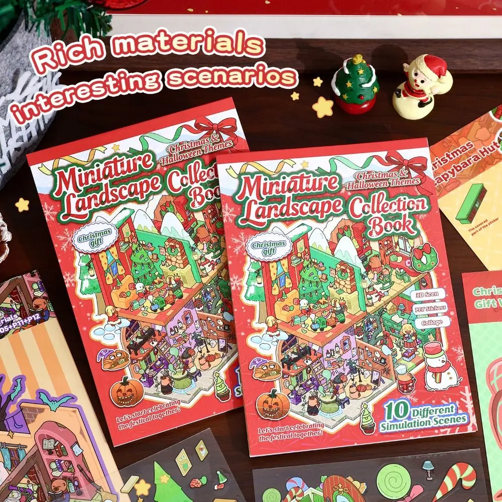 PET Miniature Landscapes Stickers Collection 10-in-1 Visual Stacking 3D Landscape Sticker Christmas Series DIY Game Stickers