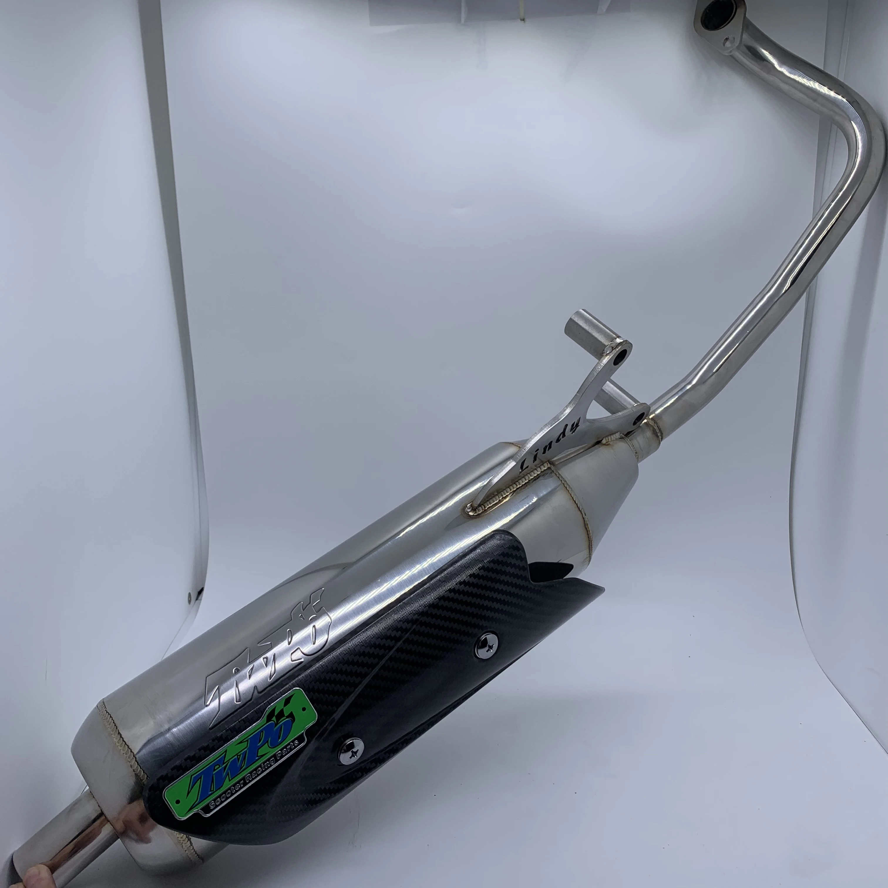 TWPO New White Stainless Steel Exhaust Pipe for GSR Suzuki V125 Matched with Carbon Fiber Cover in Titanium Aluminum C