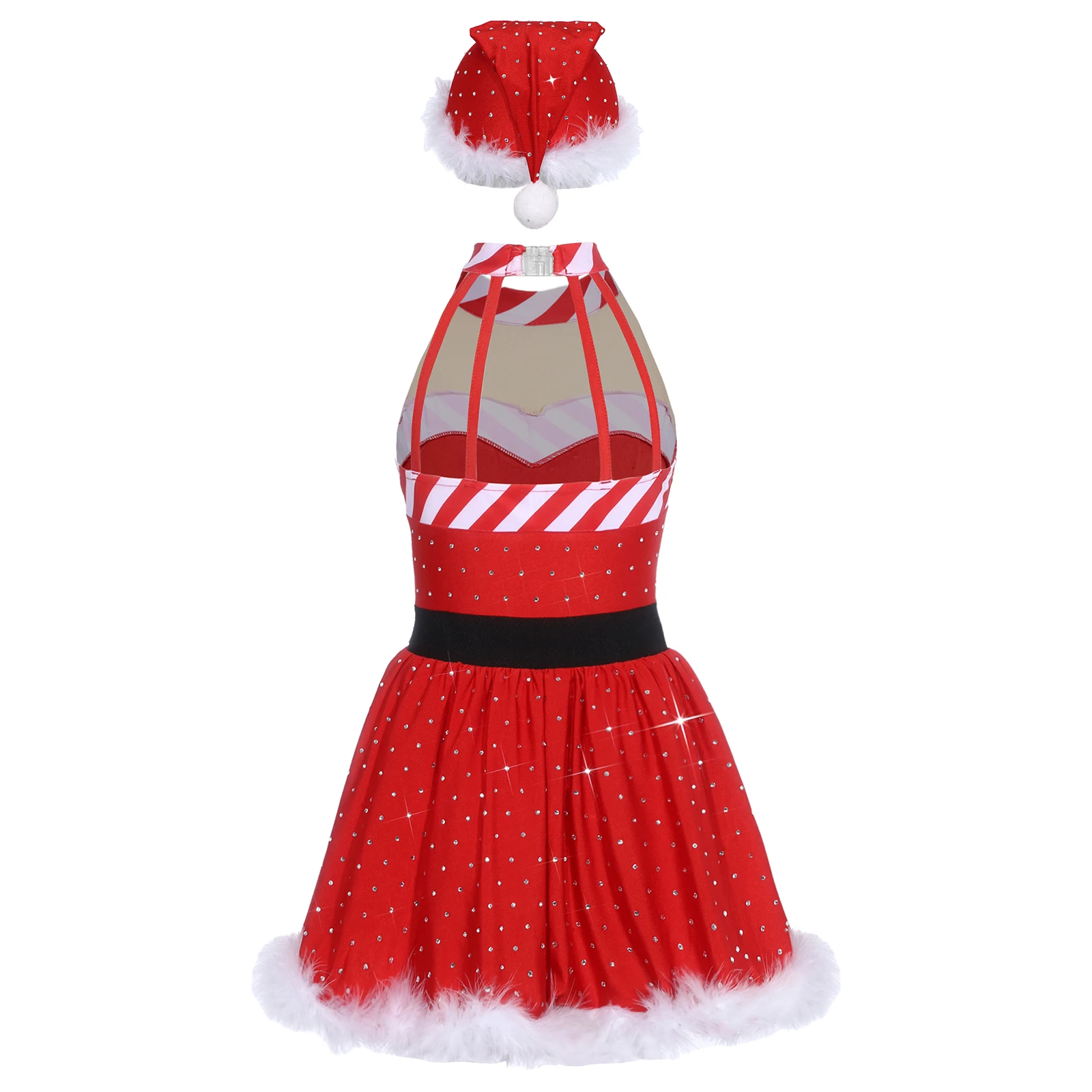 فستان سانتا كلوز للفتيات الصغيرات بحزام خصر صناعي مع قبعة فستان الأميرة لعيد الميلاد لمناسبات حفلات عيد الميلاد التنكرية #2