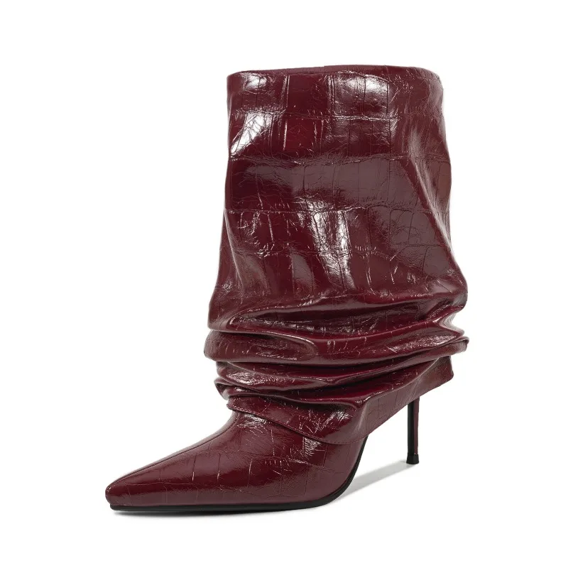 

Новые женские ботинки на высоком каблуке с волнистыми рукавами, до середины икры, весна-осень 2026, европейская и американская мода, широкие ботинки для прогулок