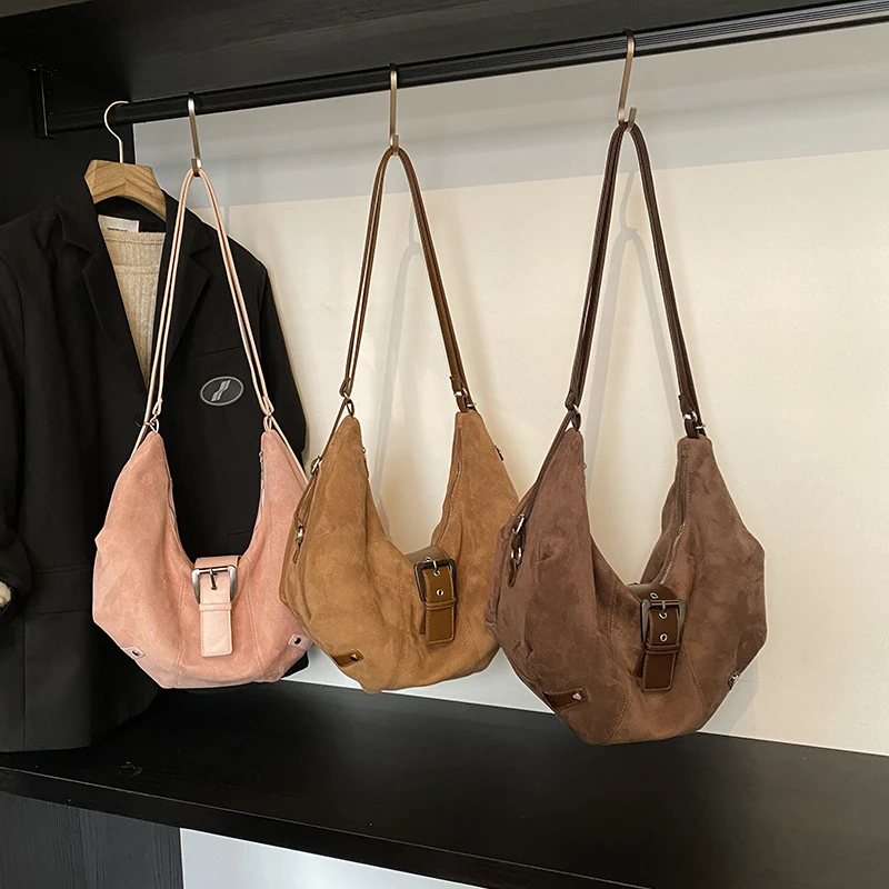 

Versatile Zipper Crossbody Bags Suede Zipper 2026 Fashion Bags for Women Hot Sale Solid Color Retro Women's Handbags