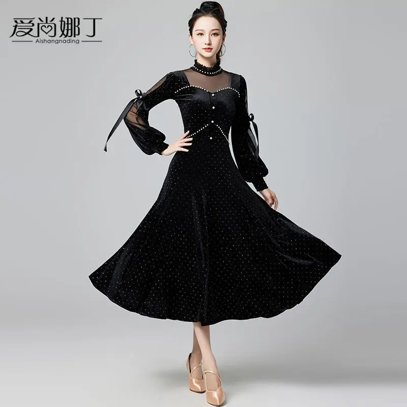 Modern Dance Dress New National Standard Waltz Social Dance Big Swing Dress Velvet Competition Performance Skirt