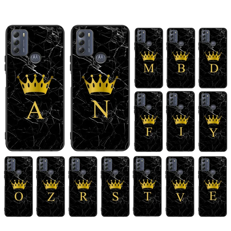 Name Letter Monogram Marble Crown Case For Motorola Edge 50 40 Pro 50 40 30 Ultra Neo Fusion Moto G84 G54 G24 G53 G72 G60