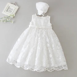 Baby Girl Lace Dress Christening Baptism Gowns Outfit with Bonnet Formal Party Special Occasion Dresses for Toddler