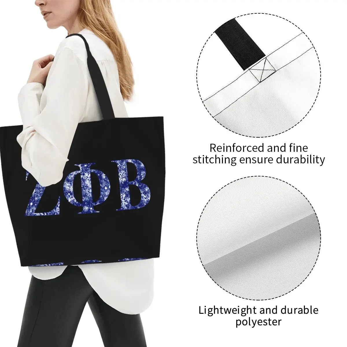 Custom Zeta Phi Beta Shopping Canvas Bag Women Durable Big Capacity Groceries Shopper Tote Bags