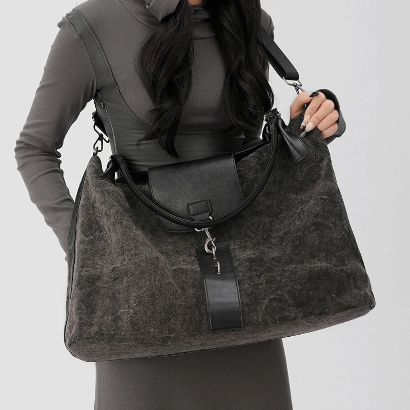 

Retro Canvas Bag Fashion Advanced Distressed Tote Bag Simple Travel Crossbody Bag Lock Zipper Shoulder Bag Luxury Unisex Handbag