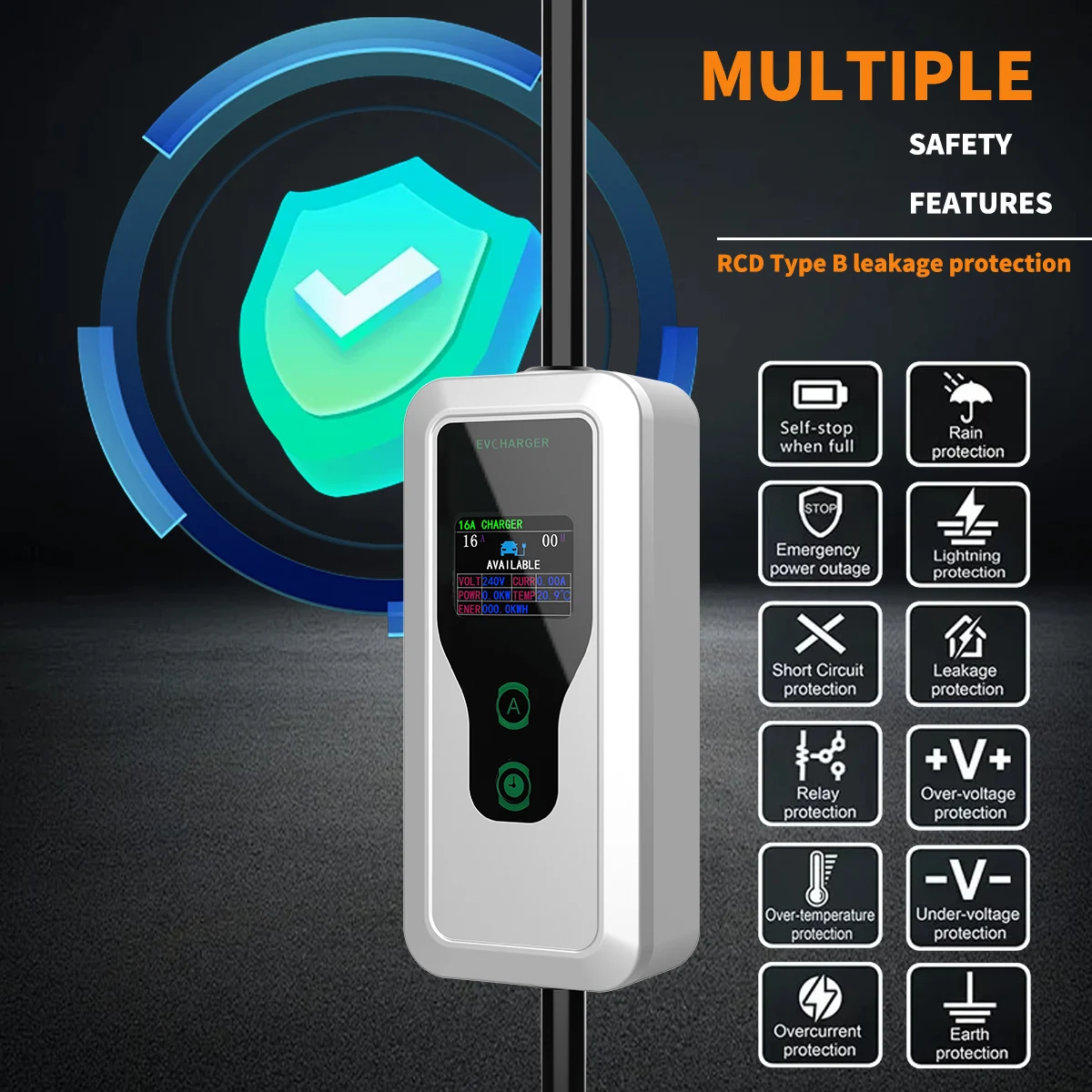 WUFEN Electric Car Portable Type2 GBT NACS Type1 UK BS Plug EV Charger 13A 3.3 KW Charging Cable EVSE 230V for Home Outdoor Use