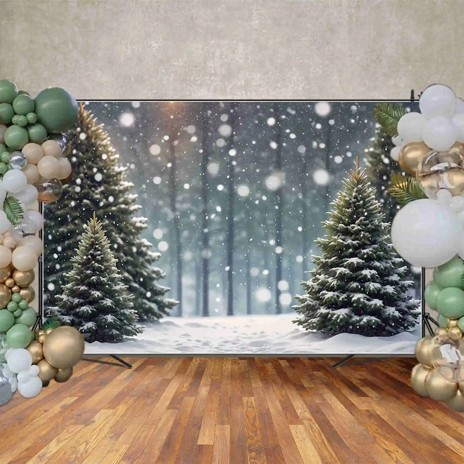 MOON.QG Christmas Forest Tree Backdrop Outdoor Winter Snow Field Bokeh Background Custom Party Decorations Photo Zone Supplies