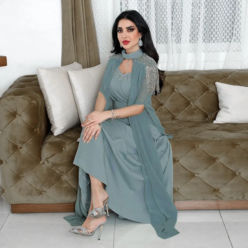 Muslim Women's Clothing Sequined Tassel Diamond Robe Shawl Dress Abaya Robe Long Loose Maxi