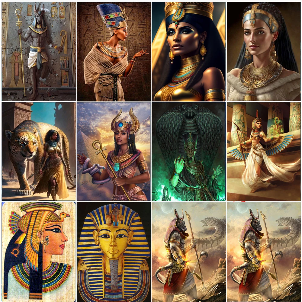 Pintura de diamante 5D artesanal, Mural de Reina del Faraón del Antiguo Egipto, mosaico de cuentas cuadradas completas, bordado, Kits de punto de cruz, decoración del hogar