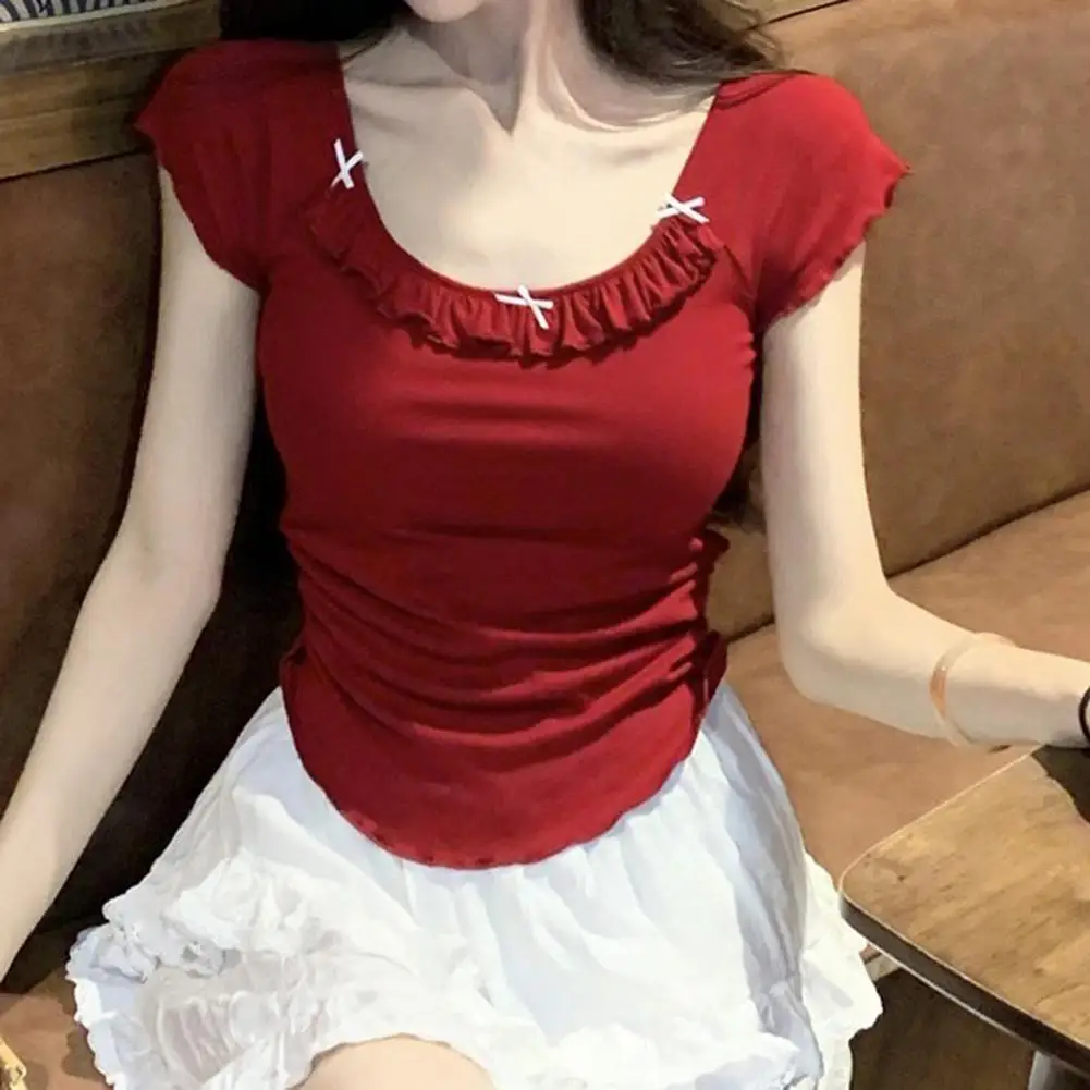 

Contrasting Color Top Ladies Casual Top Summer Style Bust 70-92cm 27.56-36.22inch Short Sleeved Top All Season Wear