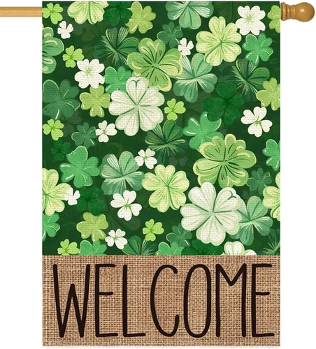 St Patricks Day House Flag 28X40 Inch Double Sided Outside, Shamrocks Clovers De 726084765689 AAV hhz