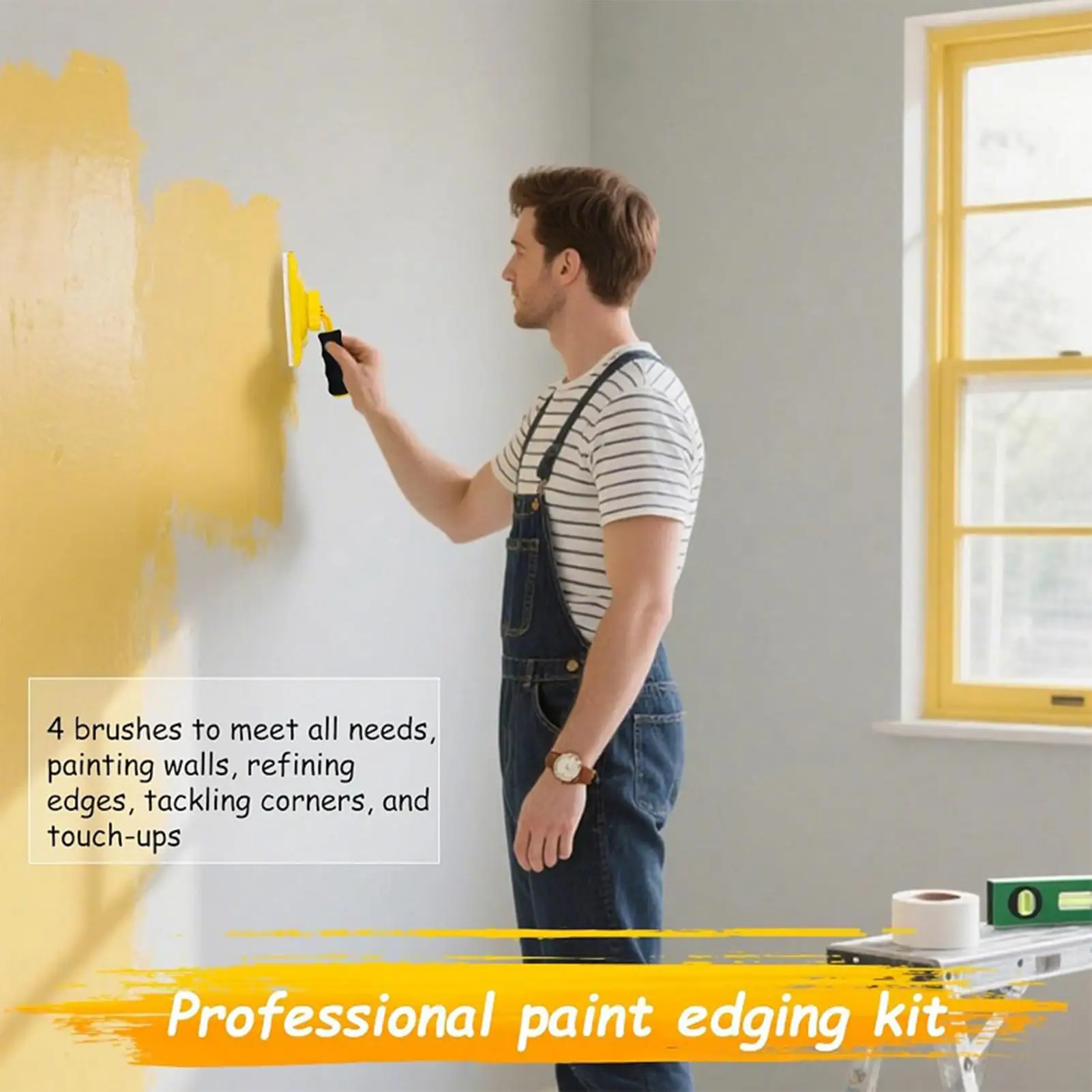 Paint Edger Tool Corner Applicator Kit 360 Degree Rotation Handle Paint Pad Tray Set For Home Renovation Wall Ceiling Door Frame