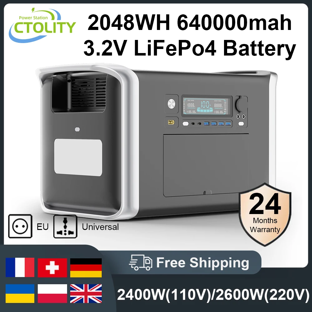 Ctolity 2600w 2048WH Camping Portable Power Station Solar Generator LiFePo4 Battery Backup Emergency Power Supply 220V Outdoor