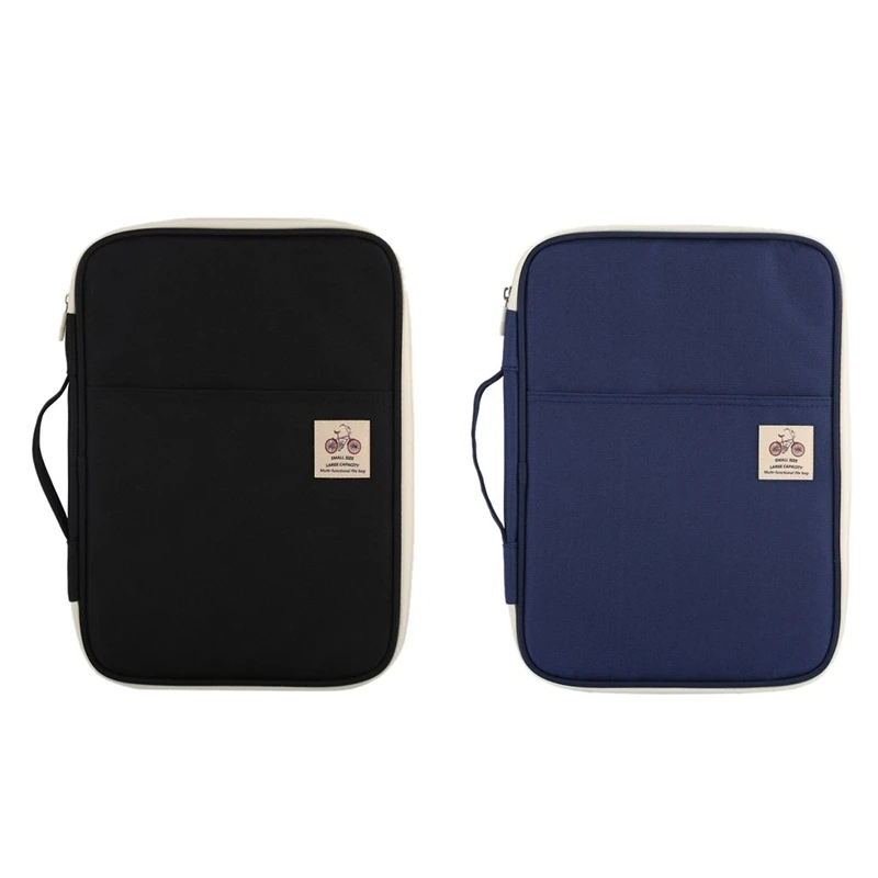 2 Pcs A4 Document Storage Bag Waterproof Oxford Cloth Multifunctional Business Organizer Bag File Folder Stationery Organizer Zi