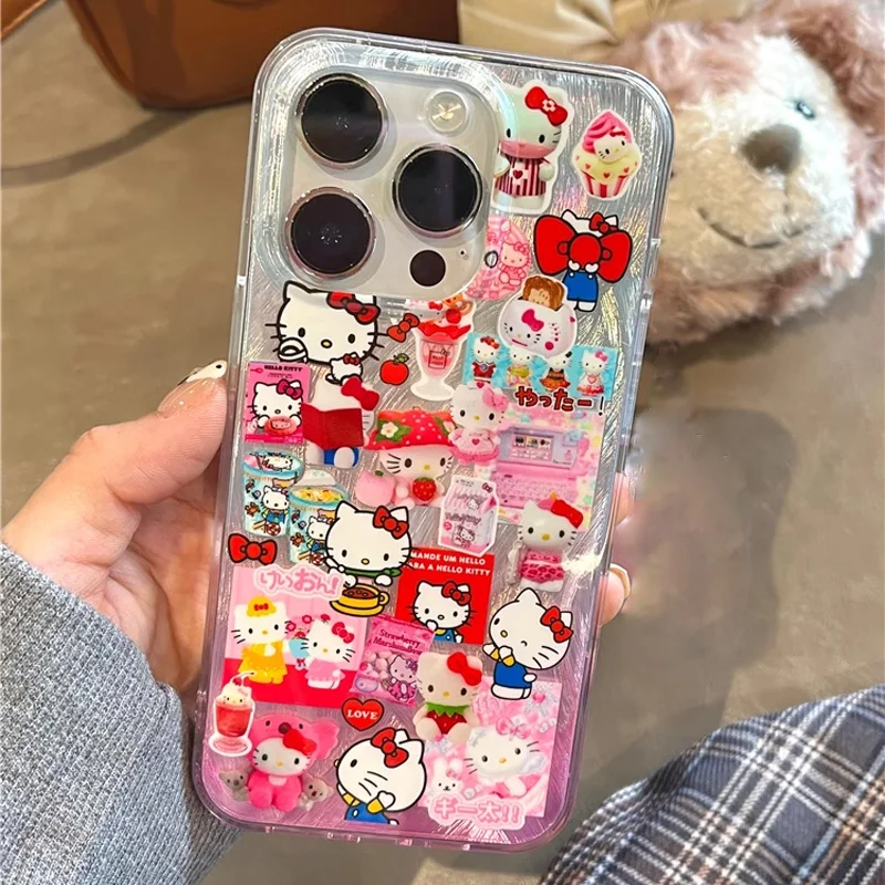 Japanese Korean Ins Cute Cartoon Hello Kitty Phone Case For iPhone 16 15 14 13 12 11 Pro Max XR XS Max 7 8 Plus MINI Y2K Cover