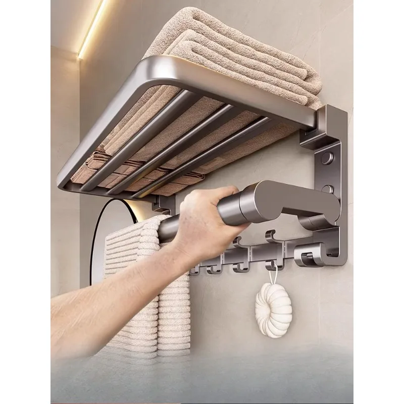 

Gun Ash Toilet Towel Rack Shelf Space Aluminum Non-punching Double-layer Toilet Towel Rack Bathroom Pendant Hanger