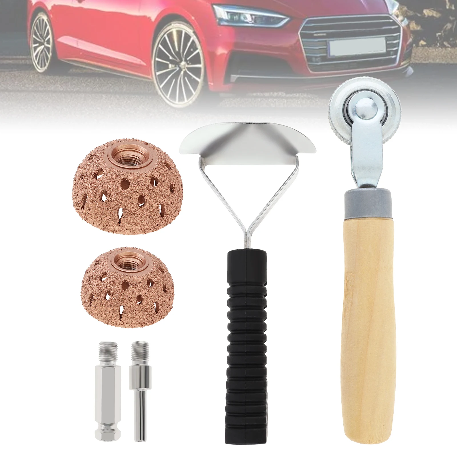 6Pcs Polishing Steel Polishing Wheel Tire Repair Tool for Auto Tire with Scraper,Wood Roller,Grinding Polishing Tire Repair Kit