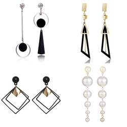 Fashion Korean Earrings 2025 Flower Geometric Long Asymmetry Circle Ear Acrylic Big Dangling Earrings Women Valentine's Gifts