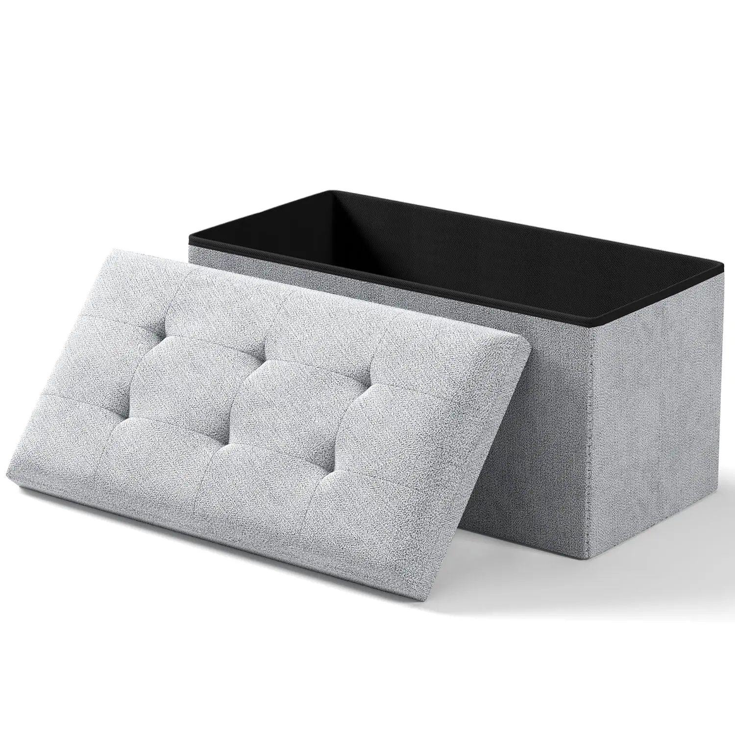 Folding Storage Ottoman Bench, Dark Gray, 30 Inches | Multi-Functional Ottoman Foot Rest, End of Bed Bench, Storage, Customized