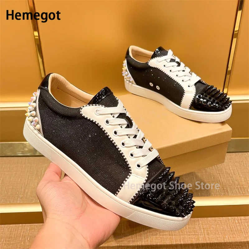 Rivet Rhinestones Low Top Flat Casual Shoes Fashion Men\'s Shoes Couple Luxury Snake Print Comfortable Breathable Durable Shoes