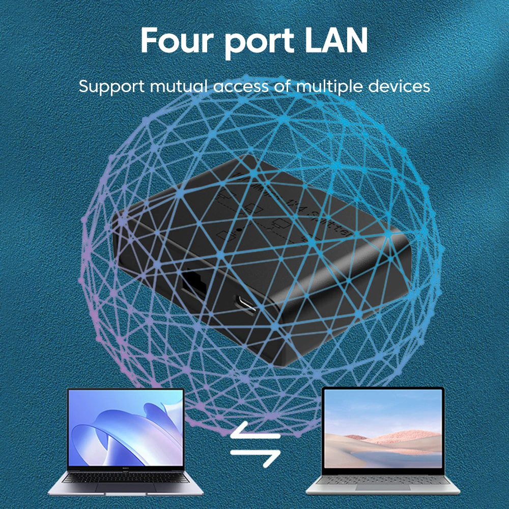 100/1000Mbps Gigabit Ethernet ประสิทธิภาพสูงสมาร์ท 5 พอร์ตเชื่อมต่อเครือข่ายสําหรับสาย USB RJ45 Splitter Adapter สํานักงาน