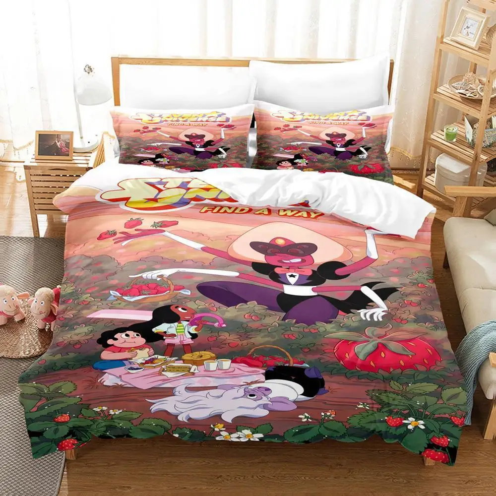 

New Kawaii Steven Universe Bedding Set Single Twin Full Queen King Size Bed Set Adult Kid Bedroom 3D Print Anime Bed Sheet Set