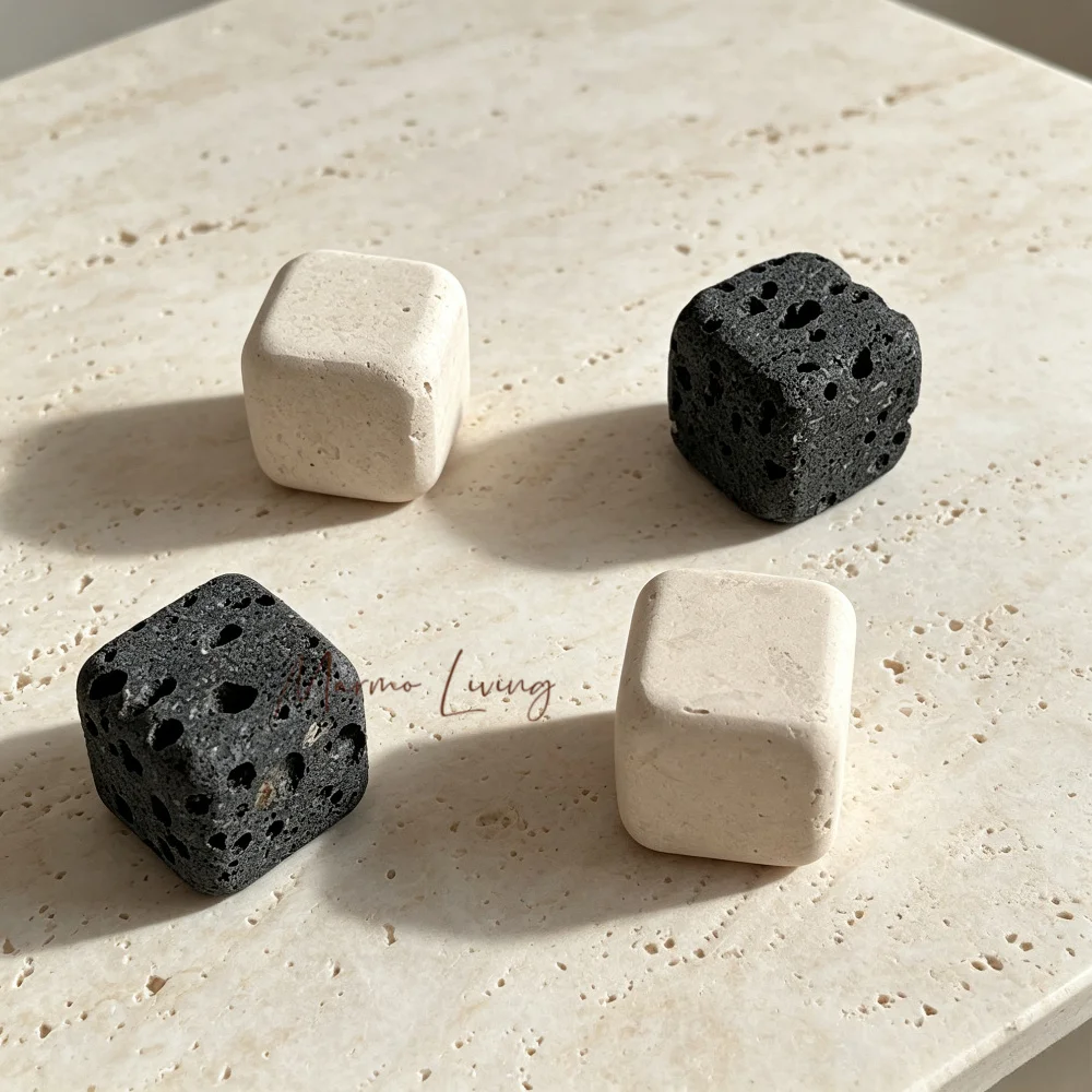 French Wabi Sabi Black Travertine Knob Drawer Cabinet Natural Marble Cubic Handle Luxury Villa Creative Decoration Pull