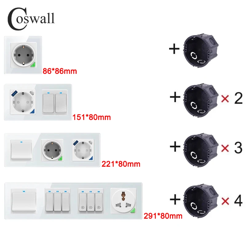 COSWALL Glass Touch Switch DIY Module WIFI / Zigbee Smart EU Wall Socket With PD 20W Type-C & A Dual USB Fast Charger