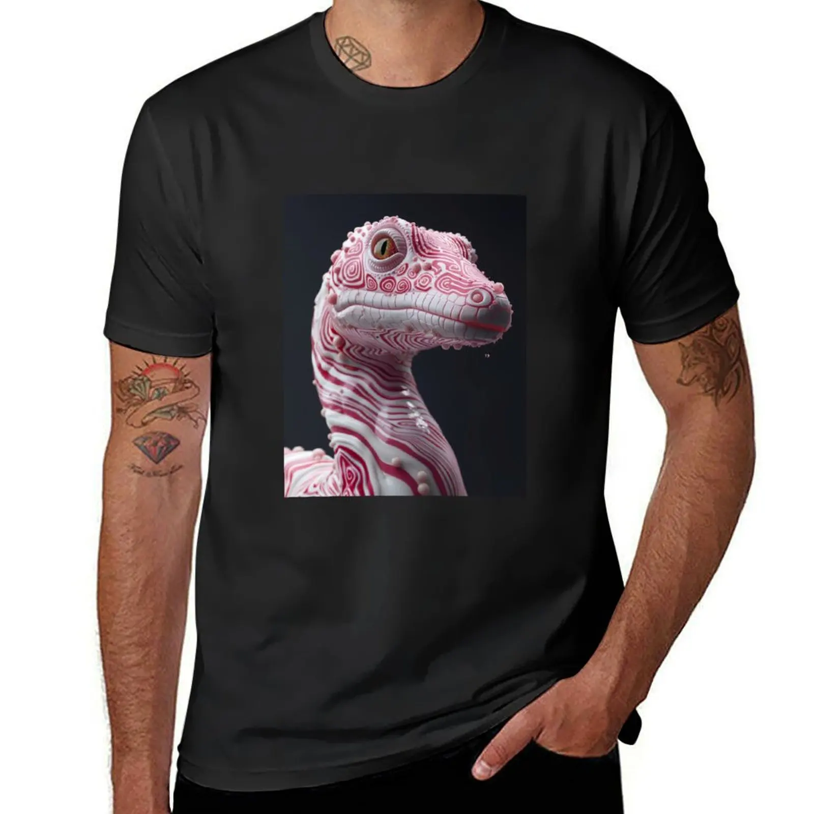 Pink and White Velociraptor T-Shirt funnys anime t shirt men