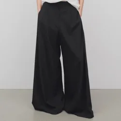 Autumn and Winter New Dress Pants Side Pleated Wool Blend Wide Leg Pants Women Straight Loose Pleated Pants