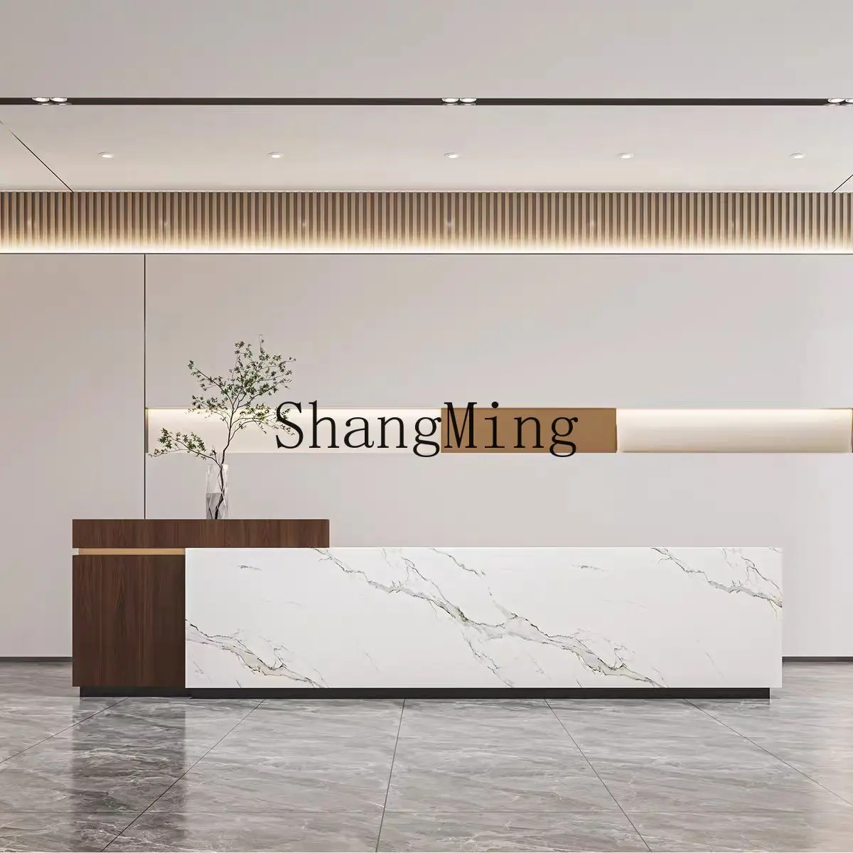 

CL Front Desk Reception Hotel Property Counter Table L-Shaped Corner Marble Rock Board Painted Cashier Desk Business