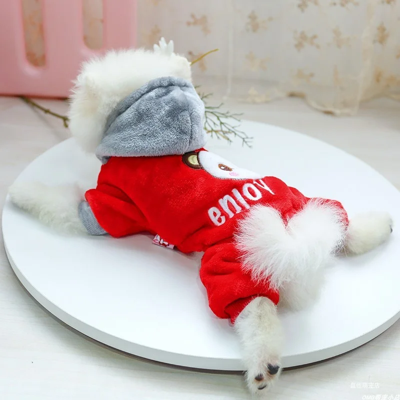 1PC Pet Apparel Dog Autumn and Winter Thickened Furniture Red Bear Four legged Coat Suitable for Small and Medium sized Dogs