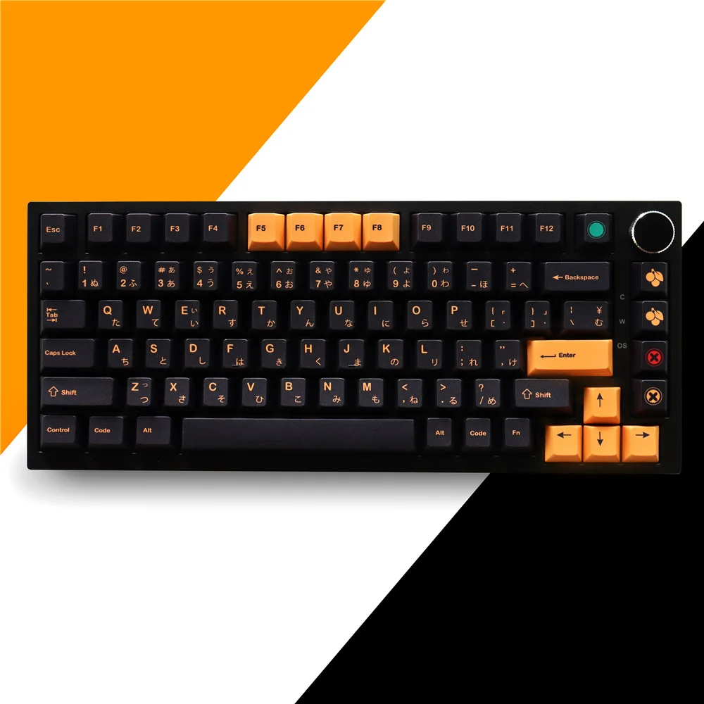 

Черно-желтые колпачки для клавиш Dye Sub PBT, эргономичный дизайн, 129 клавиш, колпачки для клавиш с вишневым профилем для механической клавиатуры 64/104/108 Mx Switch