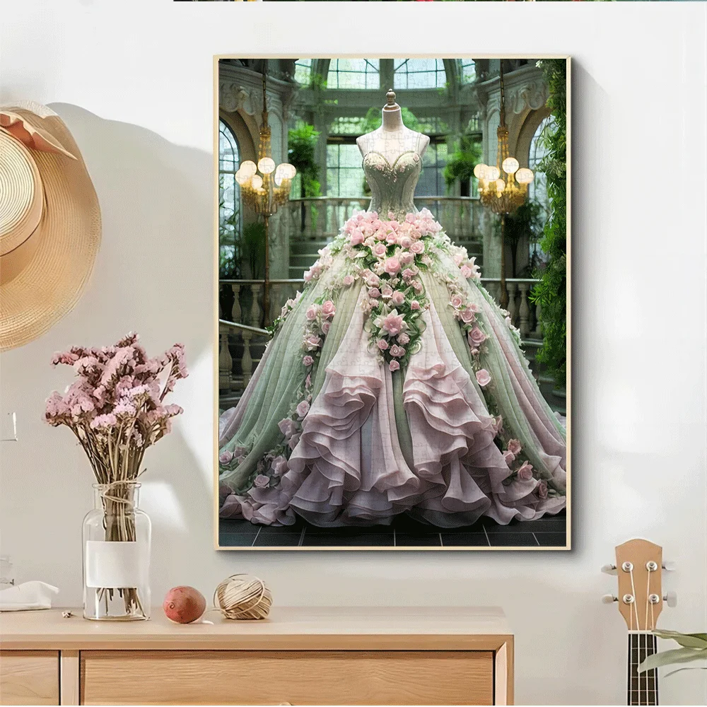 우아한 꽃무늬 웨딩 드레스 직소 퍼즐 성인 소녀 예술적 지적 게임 홈 레저 패션 테마 장식 퍼즐 장난감