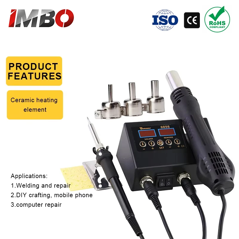 Anti-static 8898 Soldering Station Portable Digital Hot Air Gun BGA Rework Solder Station Hot Air Blower Heat Gun Desoldering