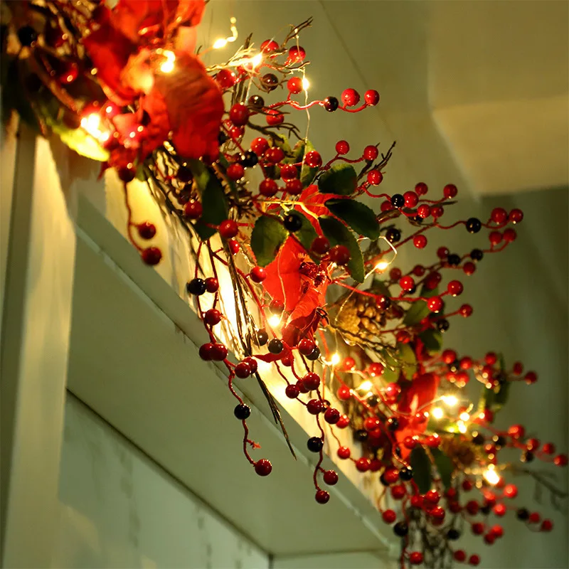 5-Foot Wreath With Light, Artificial First-Class Flower Ring, Red Berry And Pine Cone Wreath, Suitable For Winter Christmas