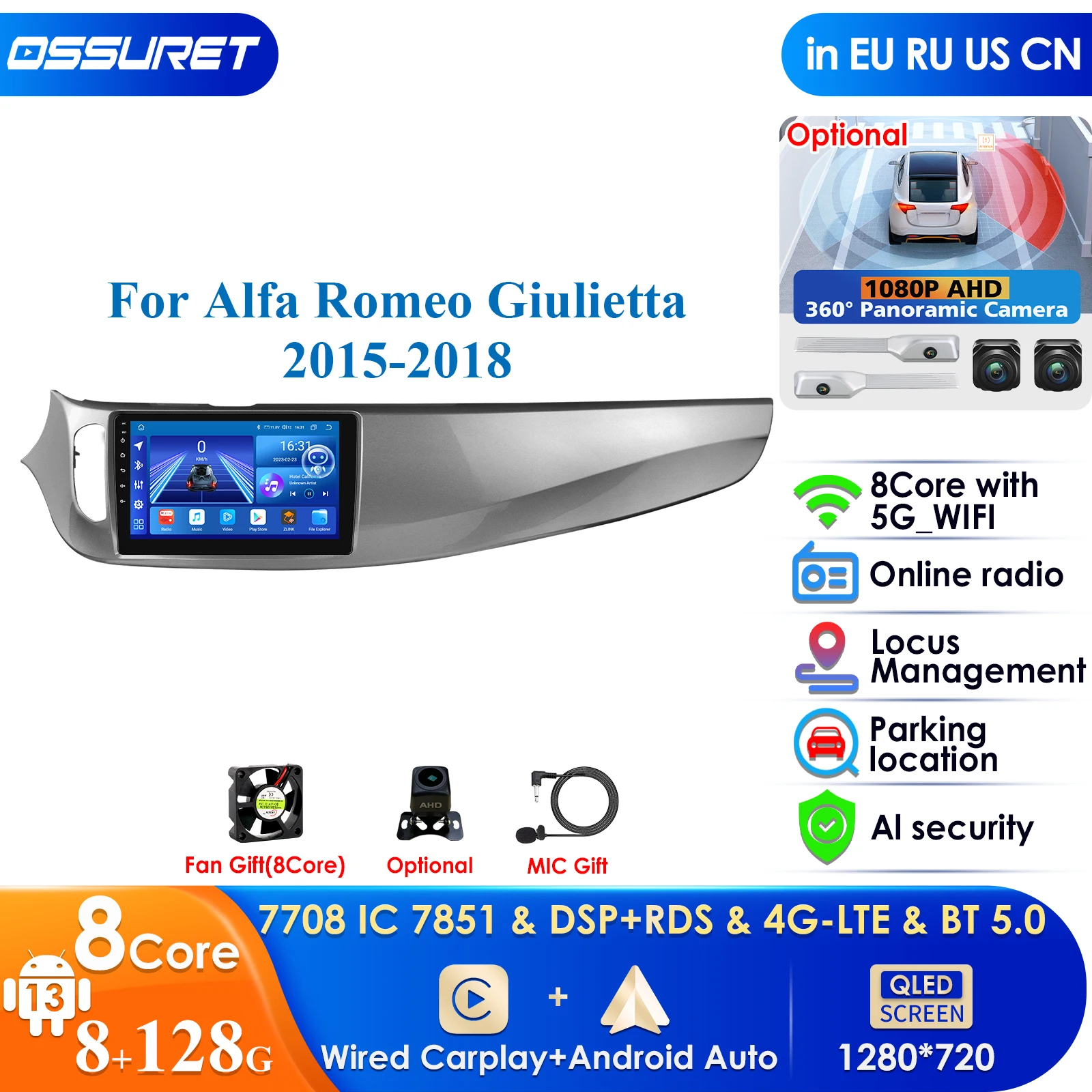 9'' QLED Screen 2din Android Car Radio Multimedia Video Player for Alfa Romeo Giulietta 2015 -2018 Furgonato GPS Carplay Auto 4G