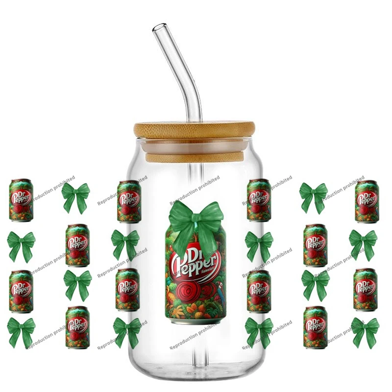 Miniso 16OZ Dr Pepper Design UV DTF Cup يلتف ملصق نقل مقاوم للماء لزجاج Libbey يمكن القدح لذيذ الصودا جاهز للتطبيق