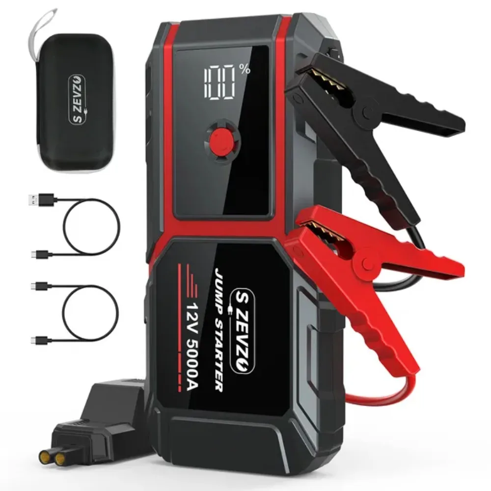 

S ZEVZO 5000A Car Battery Jump Starter, 12V Portable Pack for 10.0L Gas/8.0L Engines, LCD Display, Jumper Cables