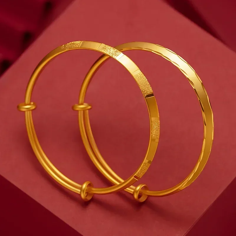 

9999 Real Gold 24K Jewelry, Women's Boutique Car Flower Light Sand Triangle Push Bracelet Bracelet Gold